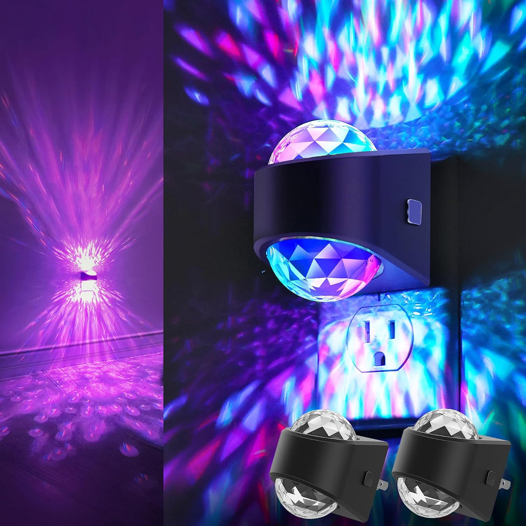 Plug in projector night light casting a soft white glow across a dark bedroom wall