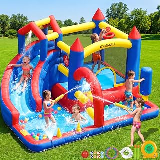 9-in-1 Inflatable Bounce House with Slide and Climbing Wall