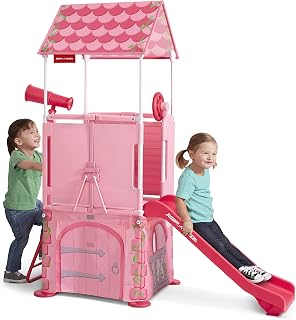 Kids Cottage Playhouse with Slide and Folding Design