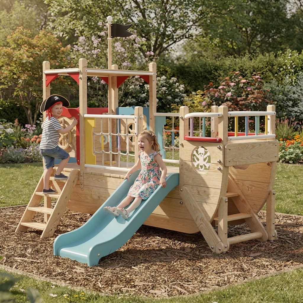 Little Pirate Ship Playset with Blue Slide