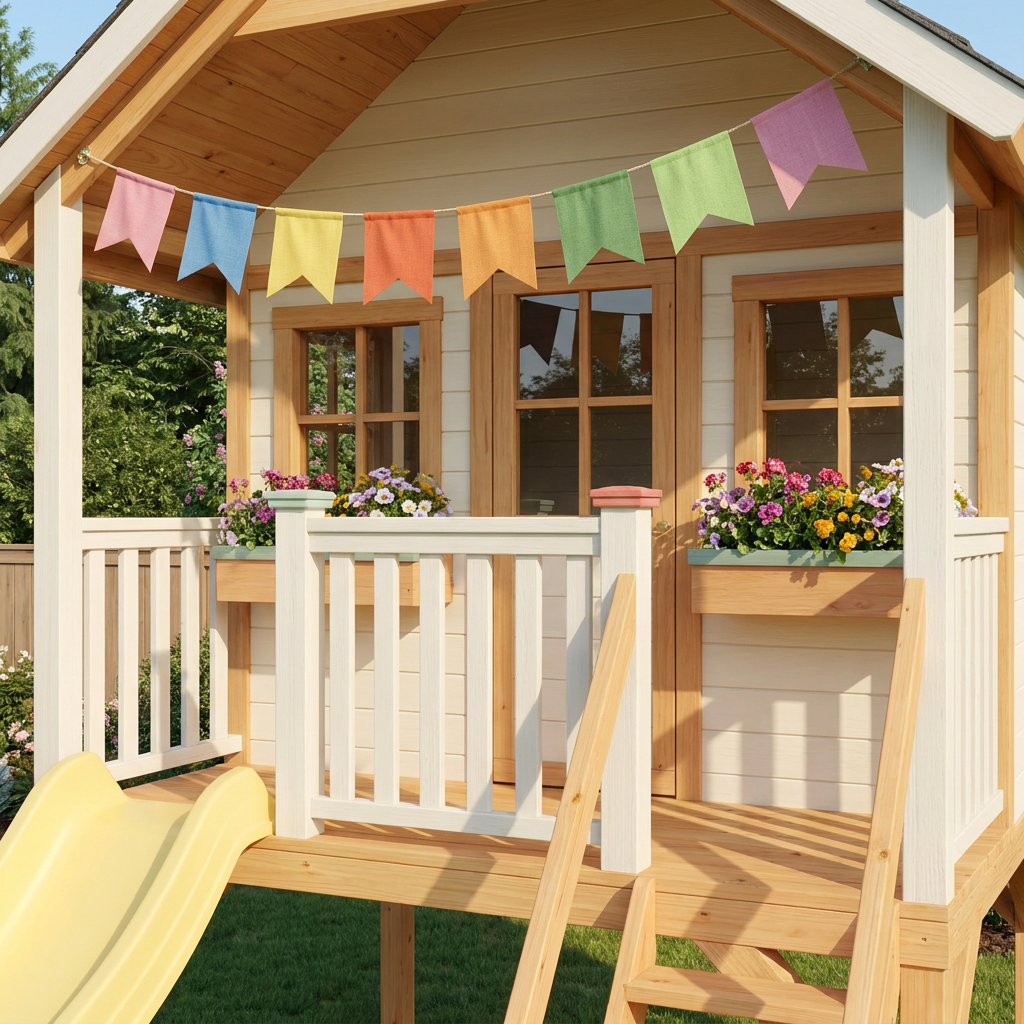 Kids Cottage Playhouse with Yellow Slide