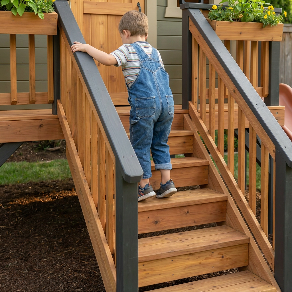 Elevated Lookout Playhouse with Copper-Colored Slide