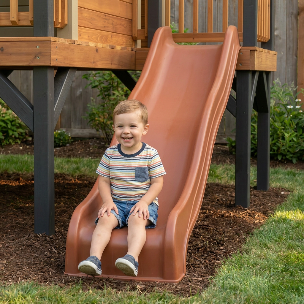 Elevated Lookout Playhouse with Copper-Colored Slide