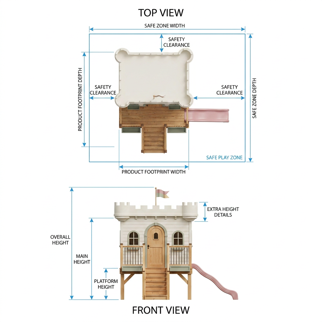Garden Castle Playhouse with Slide and Raised Deck