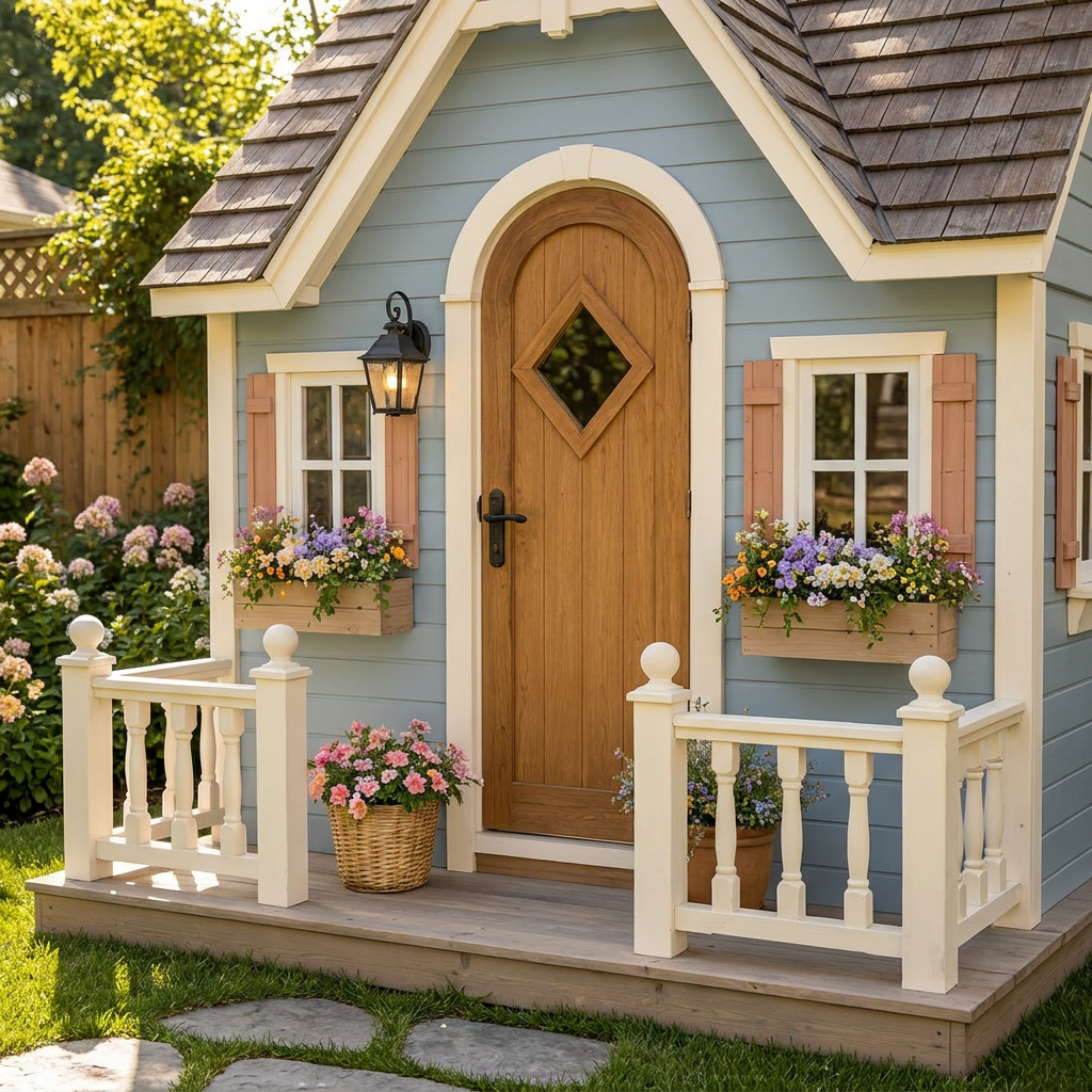 Blue Cottage Garden Playhouse with Front Porch