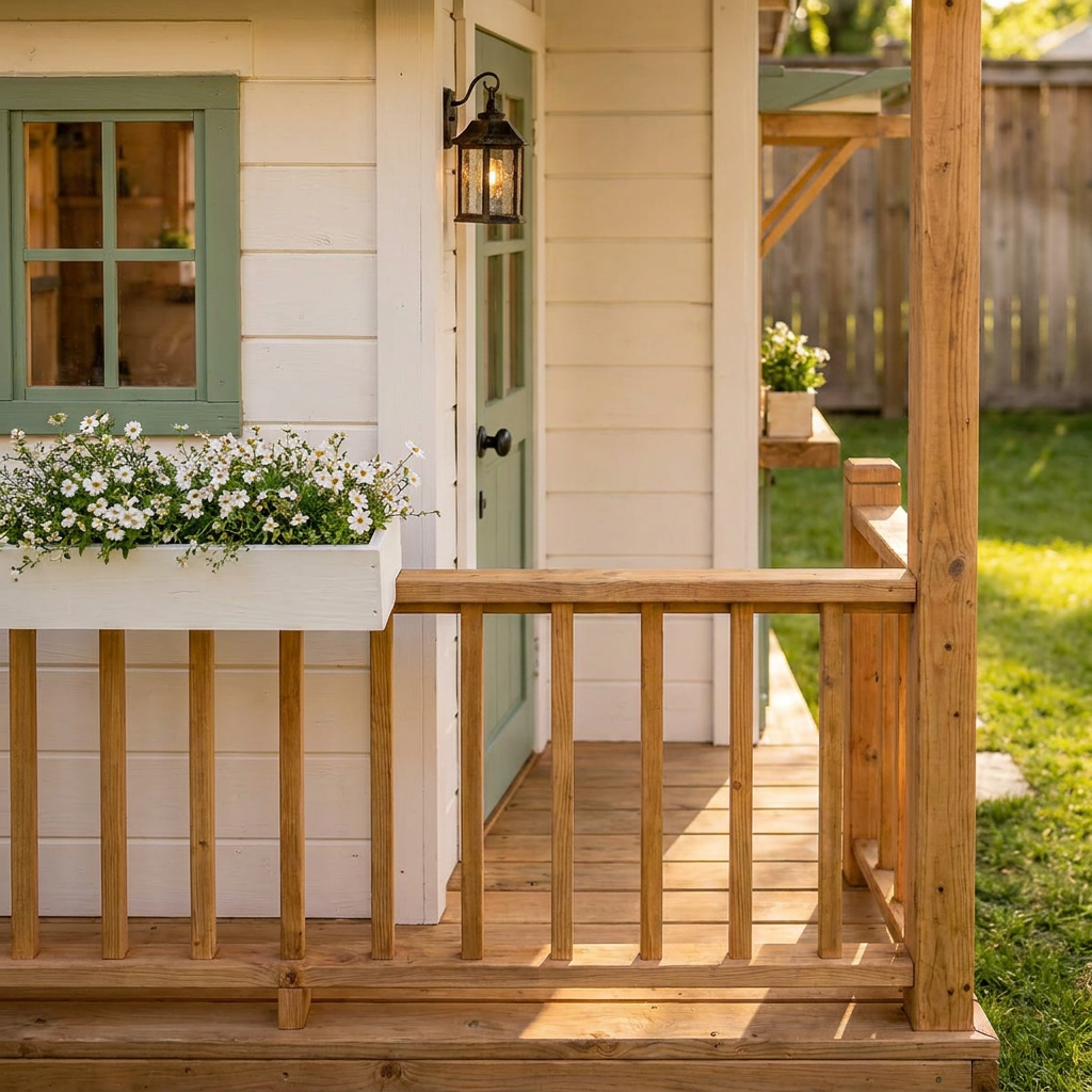 Green-Door Cottage Playhouse with Kitchen Counter