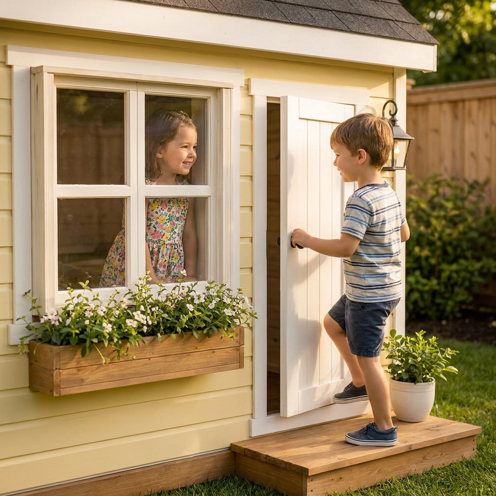 Garden Nook Playhouse with Window Flower Box