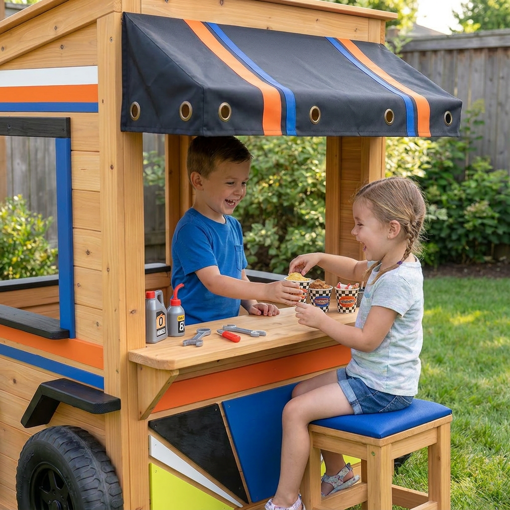 Garage and Snack Truck Garden Playhouse for Kids