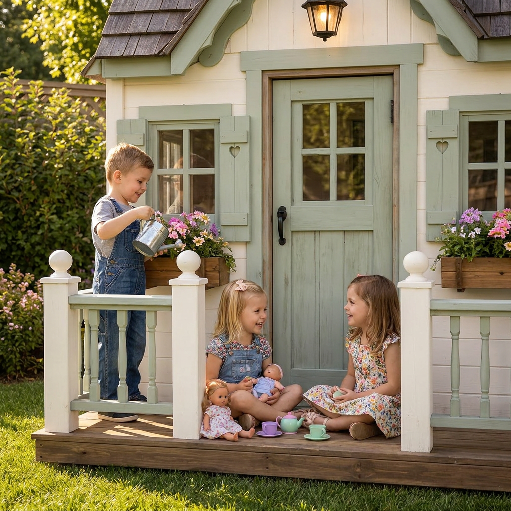 Sage Cottage Garden Playhouse with Heart Details