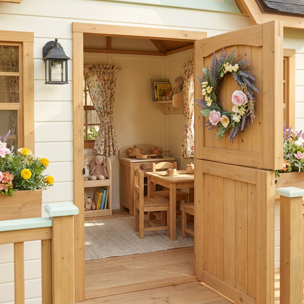 Wooden Garden Cottage Playhouse with Front Porch