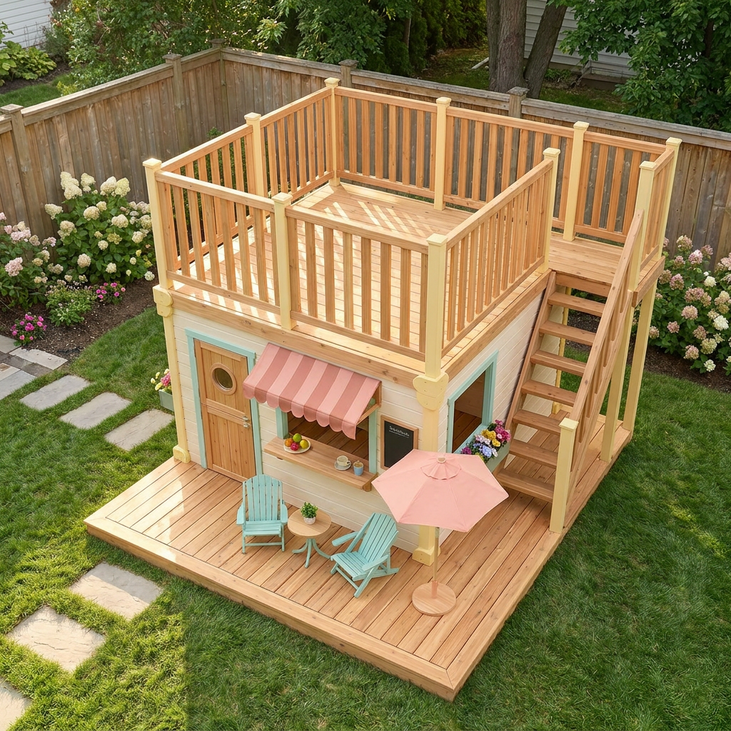 Raised-Deck Garden Playhouse with Cafe Patio