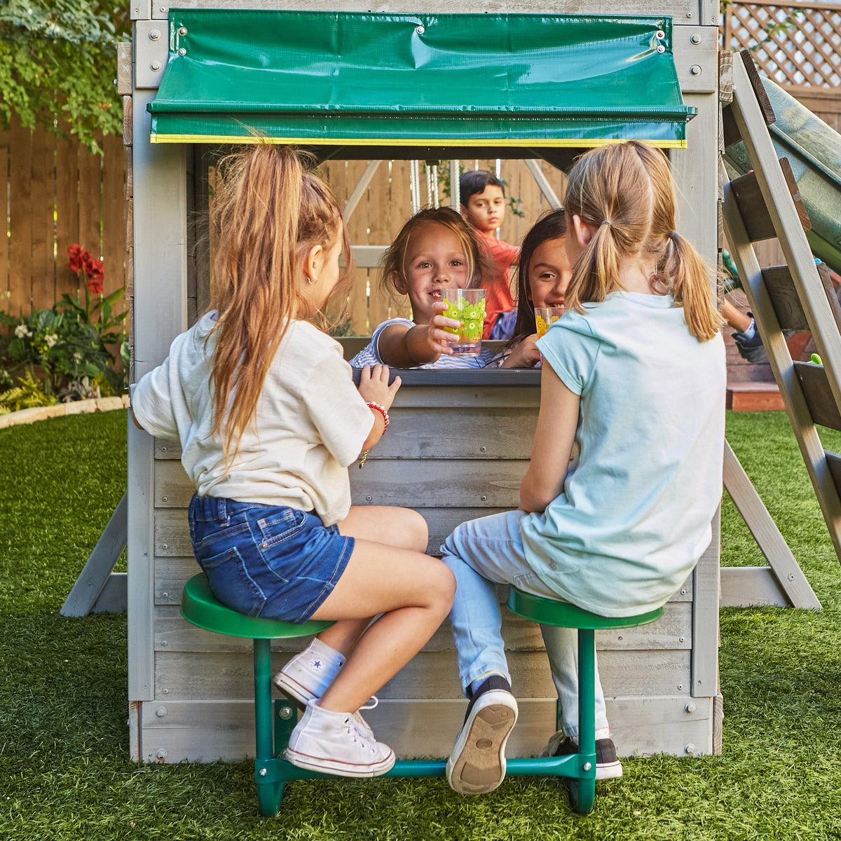 Wooden Outdoor Swing Set with Swings and Wave Slide