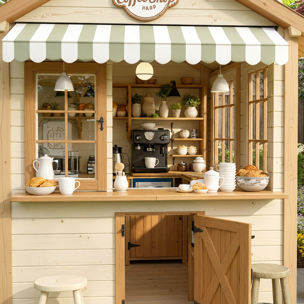 Coffee Shop Garden Playhouse with Serving Counter