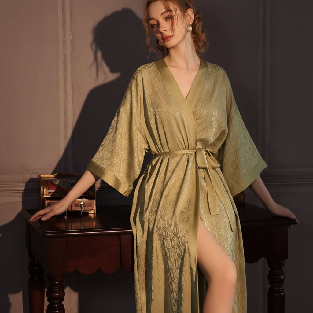 Moonlit Dream - Elegant Satin Nightwear Long Outer Robe for Women