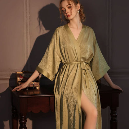 Moonlit Dream - Elegant Satin Nightwear Long Outer Robe for Women