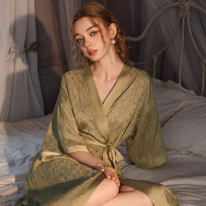 Moonlit Dream - Elegant Satin Nightwear Long Outer Robe for Women