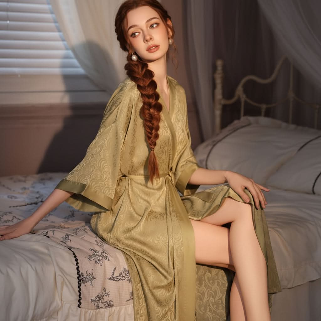 Moonlit Dream - Elegant Satin Nightwear Long Outer Robe for Women