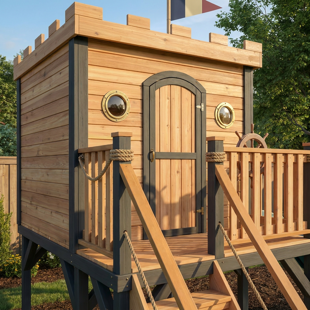 Ship-Themed Kids Playhouse with Green Slide
