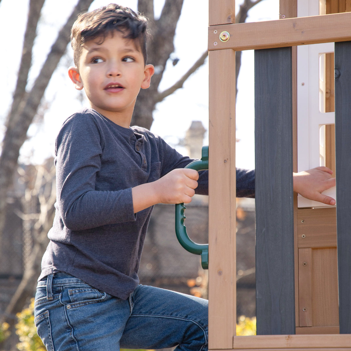 Outdoor Playhouse with Wave Slide and Chalkboard