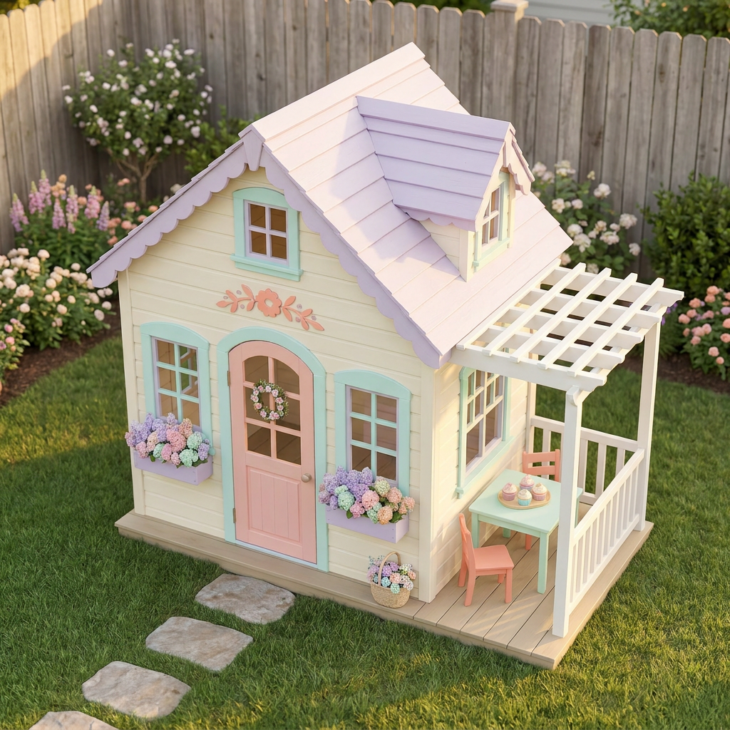 Floral Cottage Garden Playhouse with Porch