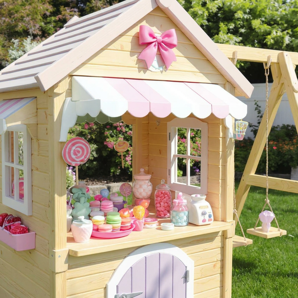 Candy-Themed Kids Playhouse with Swing Set