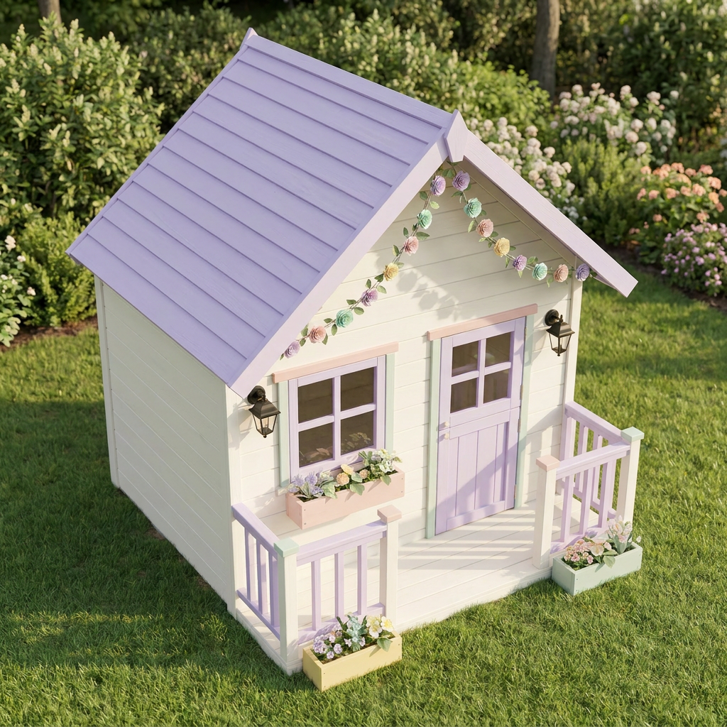 Lavender Floral Garden Playhouse with Front Porch