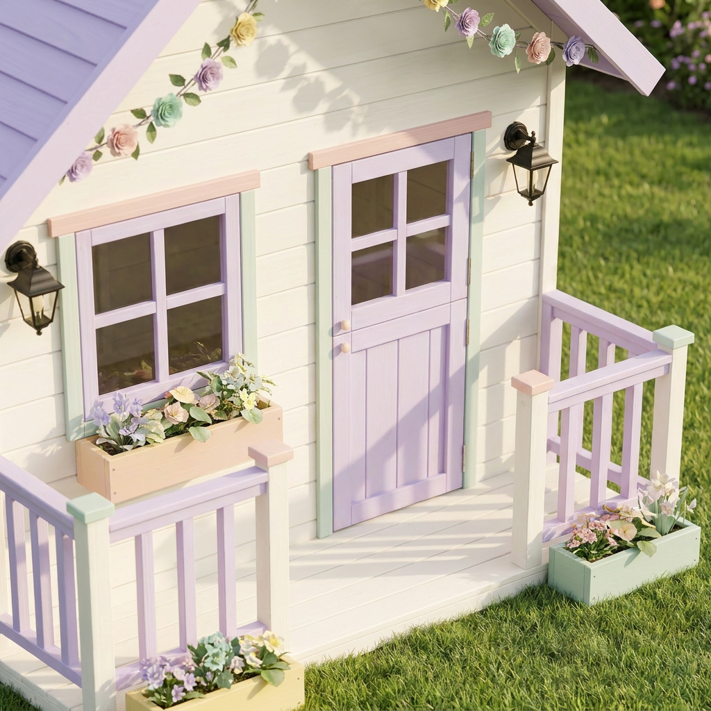 Lavender Floral Garden Playhouse with Front Porch