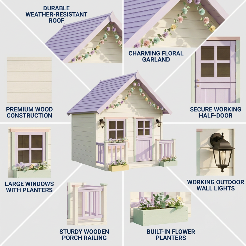 Lavender Floral Garden Playhouse with Front Porch