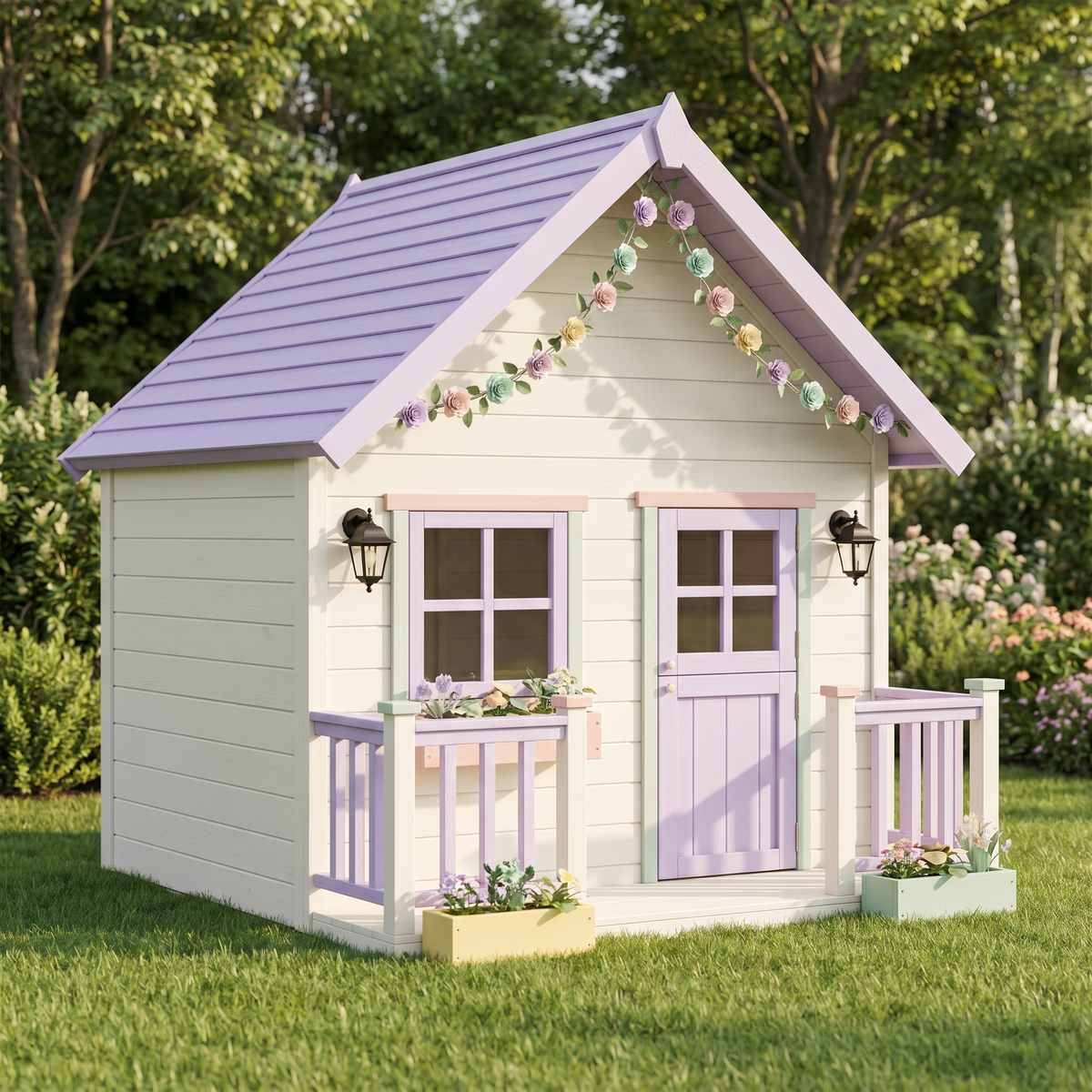 Lavender Floral Garden Playhouse with Front Porch