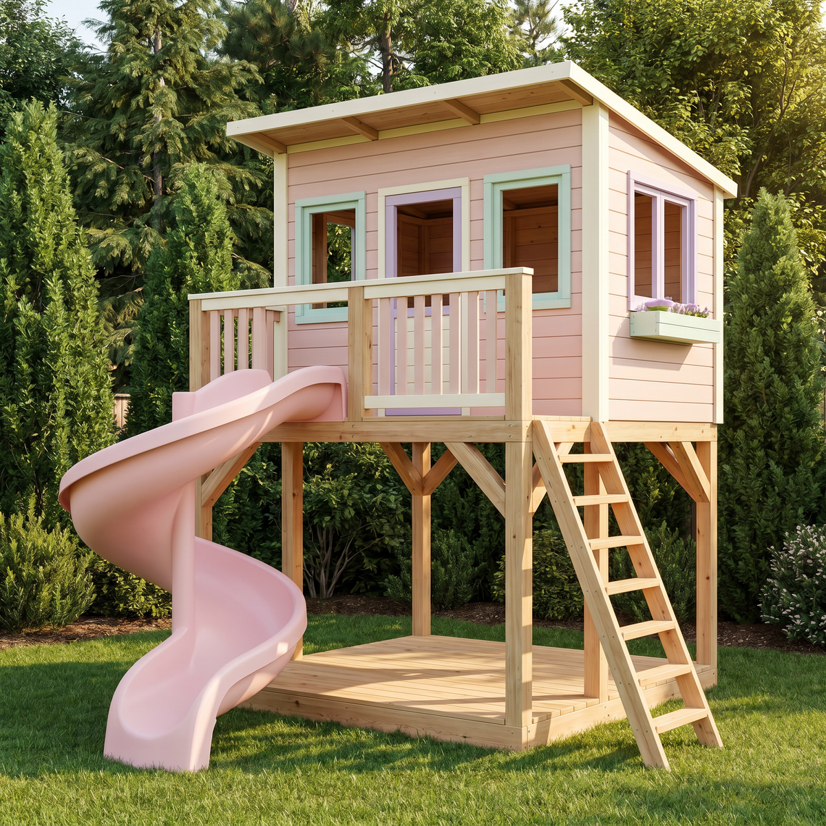 Garden Hideaway Playhouse with Spiral Slide