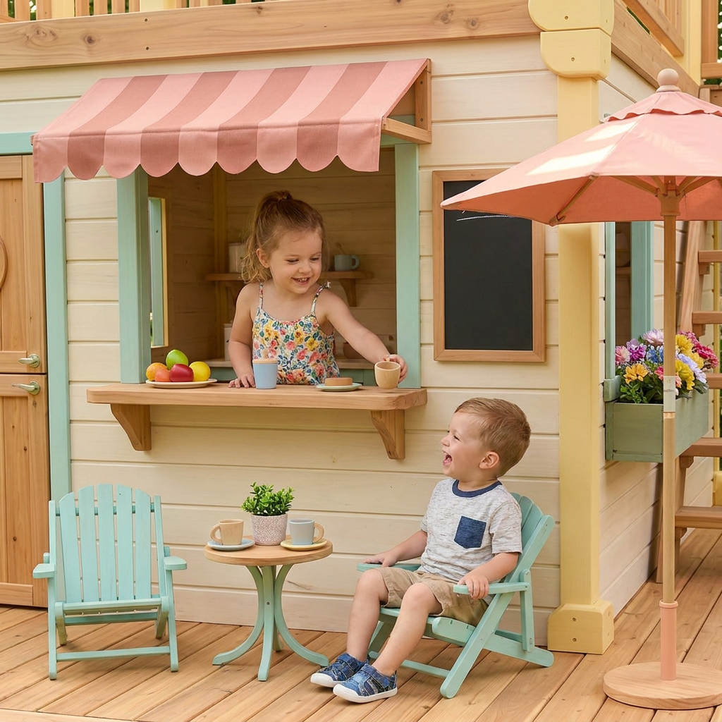 Raised-Deck Garden Playhouse with Cafe Patio