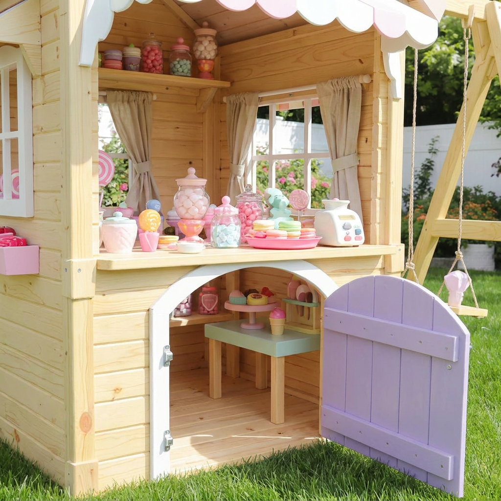 Candy-Themed Kids Playhouse with Swing Set