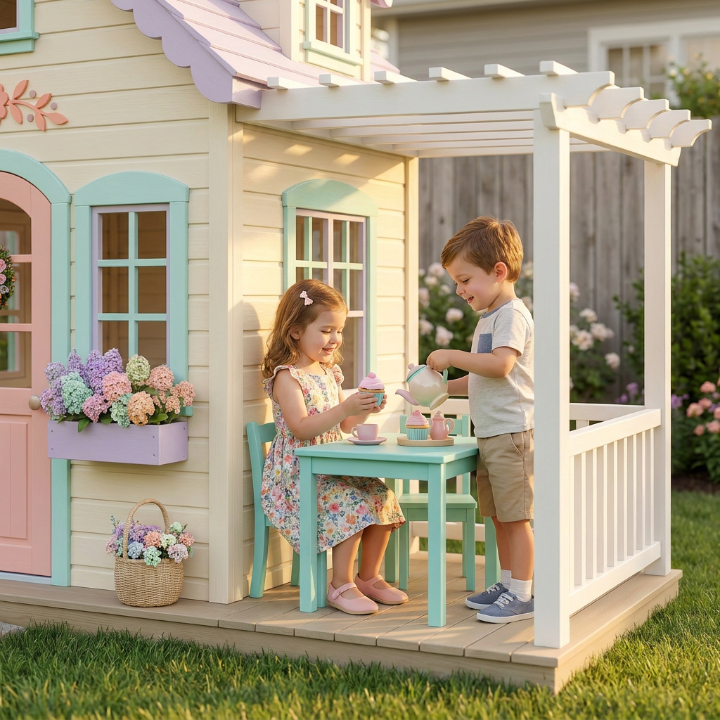 Floral Cottage Garden Playhouse with Porch