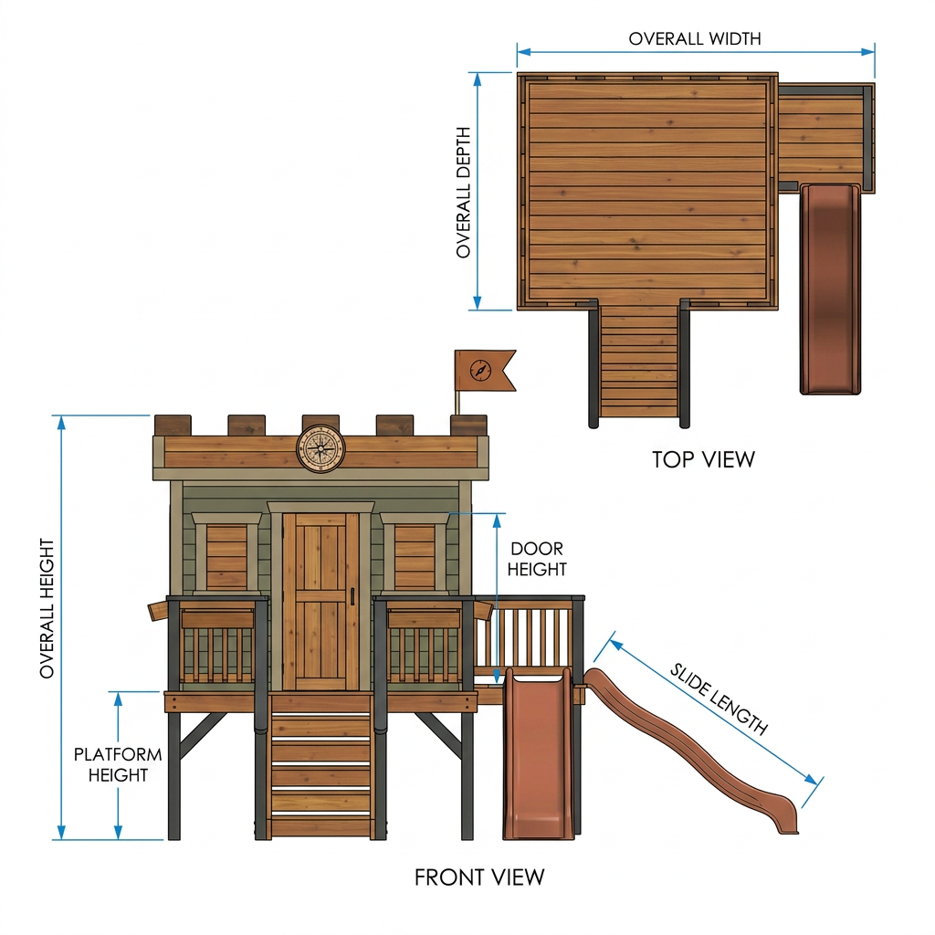 Elevated Lookout Playhouse with Copper-Colored Slide