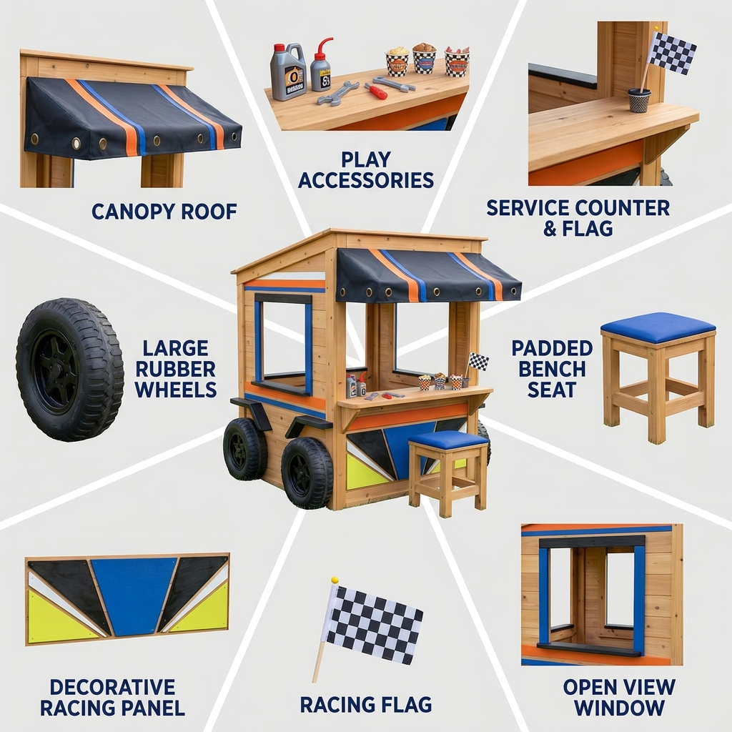 Garage and Snack Truck Garden Playhouse for Kids
