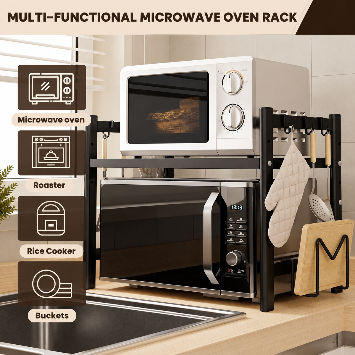 MICROAVORA – Space-Saving Microwave Storage Rack for Modern Kitchens