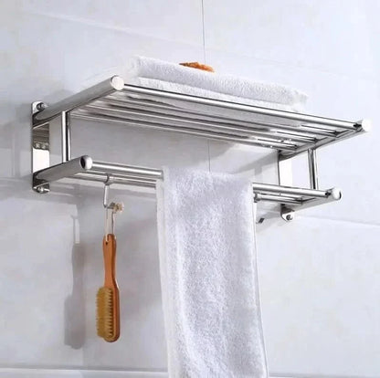 TOWELRIVA – Wall-Mounted Towel Rack with Shelf & Hooks for Organized Spaces