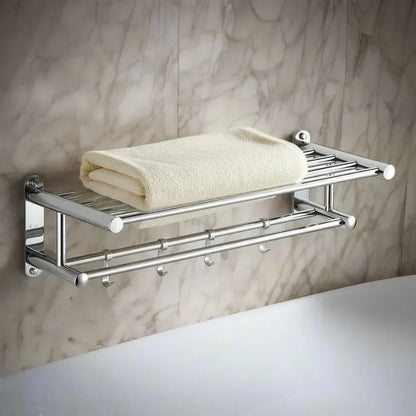 TOWELRIVA – Wall-Mounted Towel Rack with Shelf & Hooks for Organized Spaces