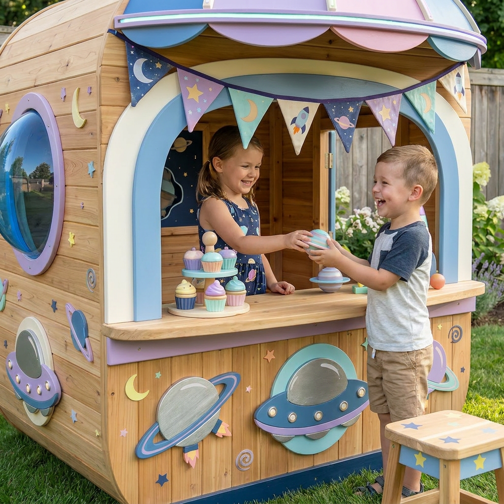 Space-Themed Snack Stand Playhouse for Kids