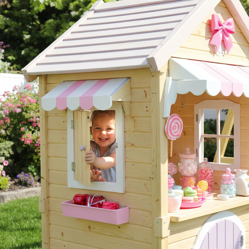 Candy-Themed Kids Playhouse with Swing Set