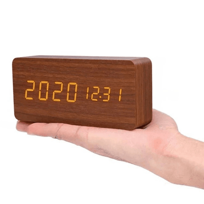 TIMBERGLOW – Voice Control LED Alarm Clock Wooden Display