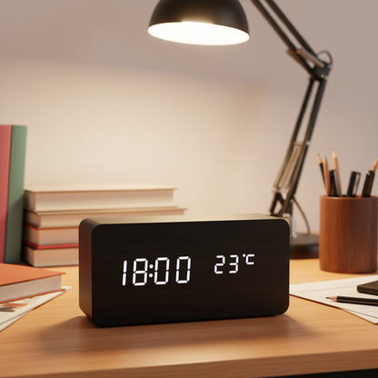 TIMBERGLOW – Voice Control LED Alarm Clock Wooden Display