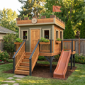 Elevated Lookout Playhouse with Copper-Colored Slide