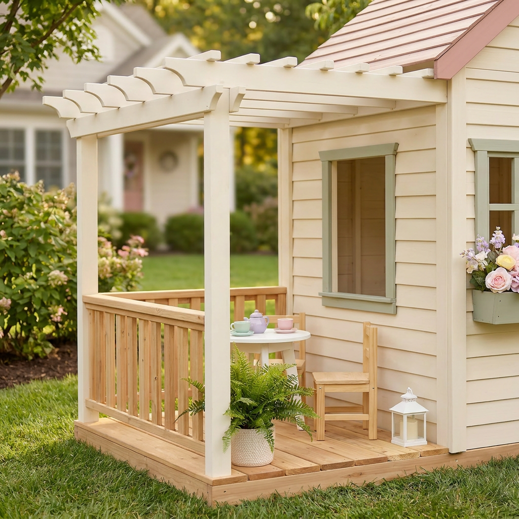 Rose-Colored Cottage Garden Playhouse with Porch