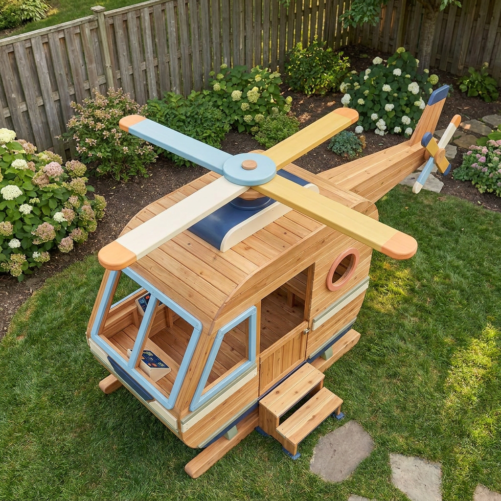 Helicopter-Themed Garden Playhouse for Kids