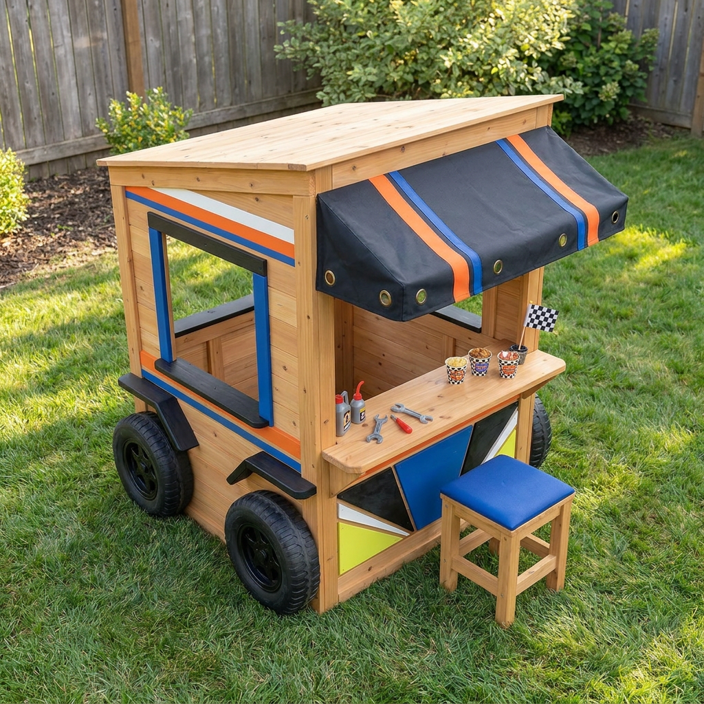 Garage and Snack Truck Garden Playhouse for Kids