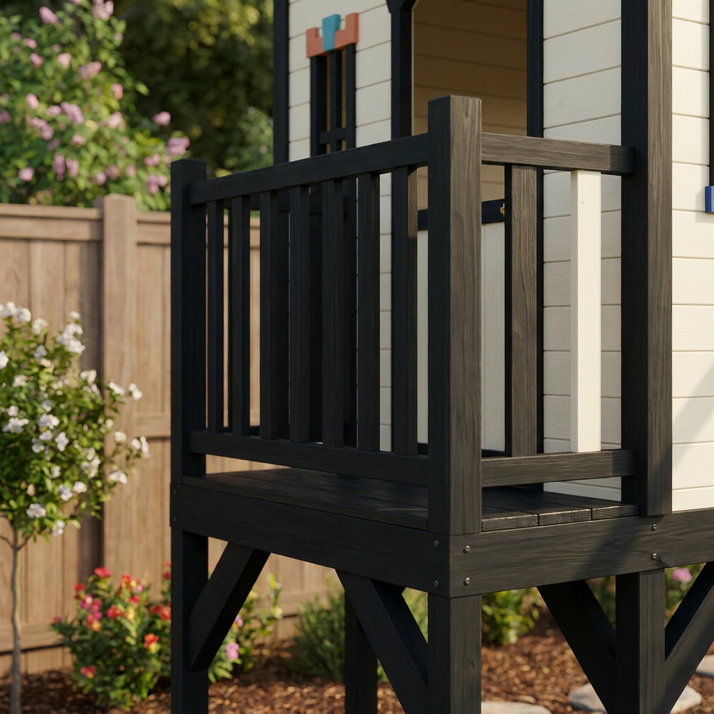 Backyard Castle Playhouse with Slide and Elevated Deck