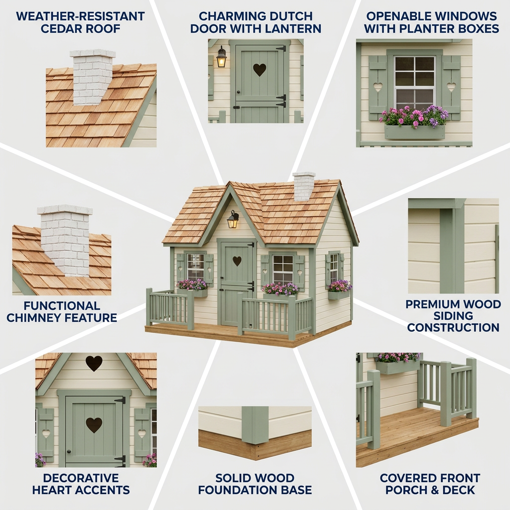 Sage Cottage Garden Playhouse with Heart Details