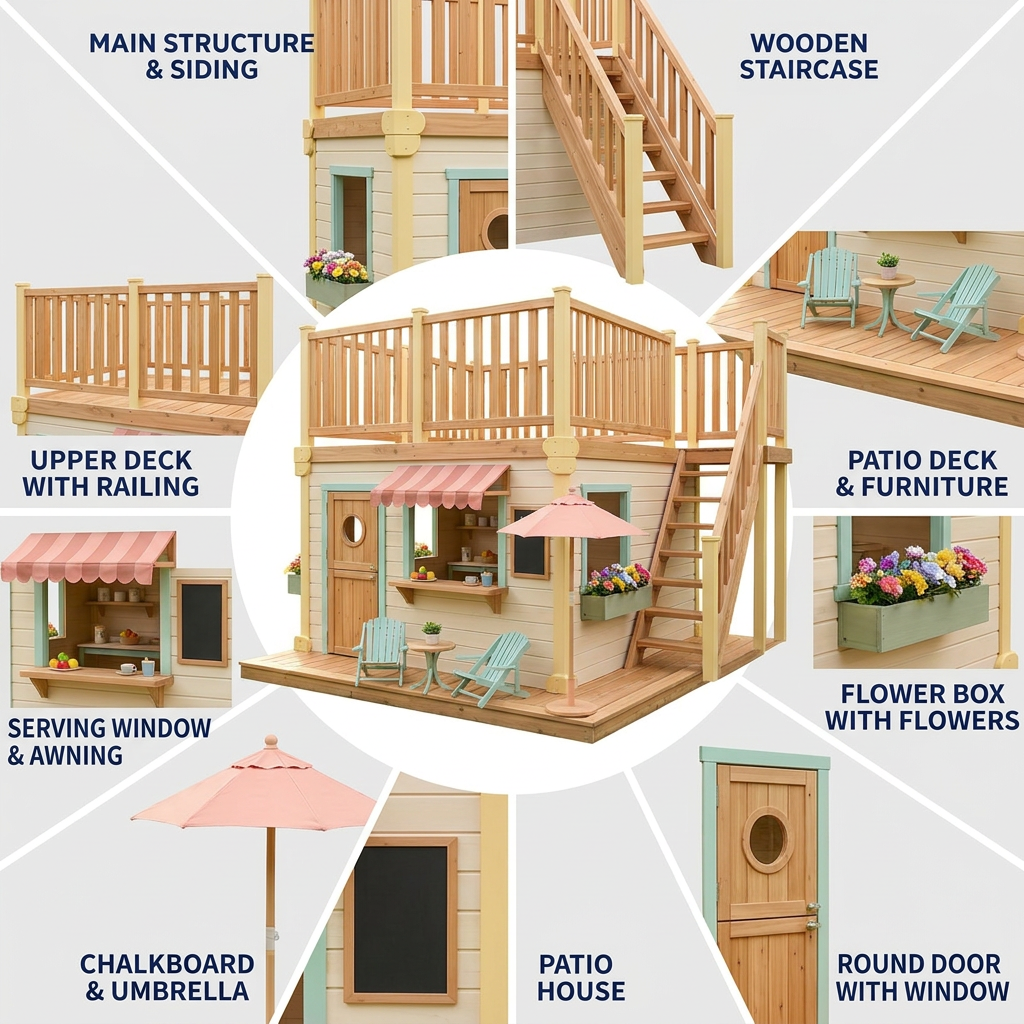 Raised-Deck Garden Playhouse with Cafe Patio