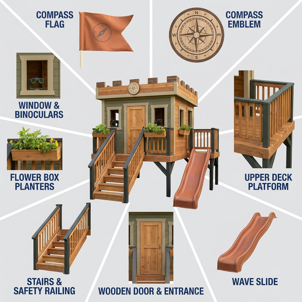 Elevated Lookout Playhouse with Copper-Colored Slide
